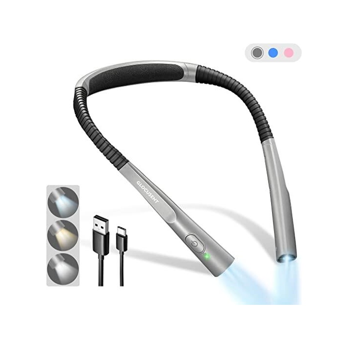 Glocusent® Upgraded LED Neck Reading Light ไฟอ่านหนังสือ ไฟฉายแบบคล้องคอ แบบชาร์จได้ ไฟLEDปรับความสว่างได้