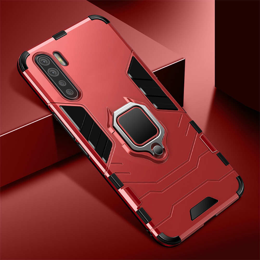 Case OPPO A91#เคสฝาหลังพลาสติกแข็ง +TPU Hybrid Case มีแหวนสวมนิ้วโลหะ