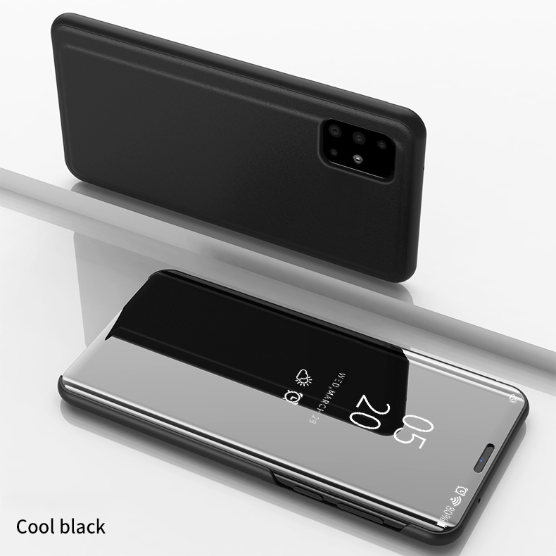 เคส Samsung Galaxy A71 #เคสฝาพับปกโปร่งแสงผิวเงา Electroplating Mirror Surface Window View