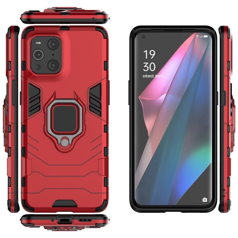 เคส OPPO Find X3 Pro#เคสฝาหลังพลาสติกแข็ง +TPU Hybrid Case มีแหวนสวมนิ้วโลหะ