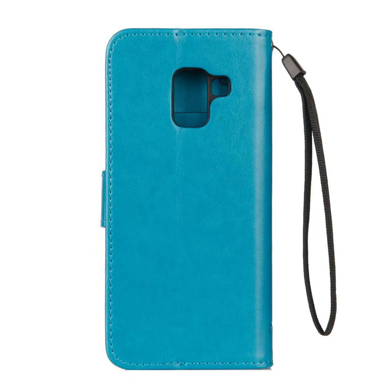 เคส Samsung Galaxy A8 (2018) #เคสฝาพับแบบกระเป๋าสตางค์หนัง PU พิมพ์ลายผีเสื้อและดอกไม้สีสันสวยงาม