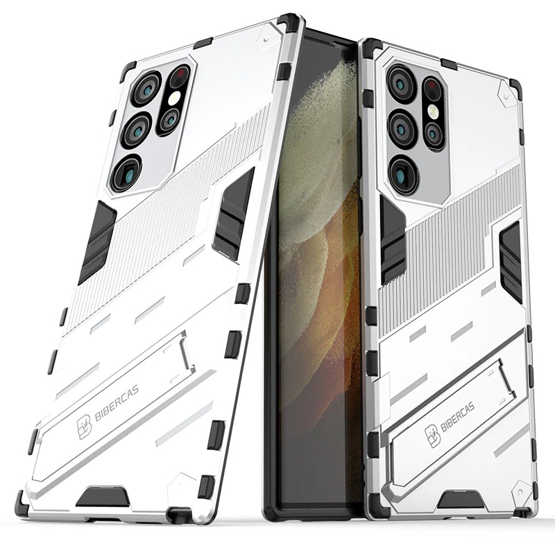 เคส Samsung Galaxy S23 Ultra 5G #เคสฝาหลังพลาสติก ไฮบริด TPU + Kickstand
