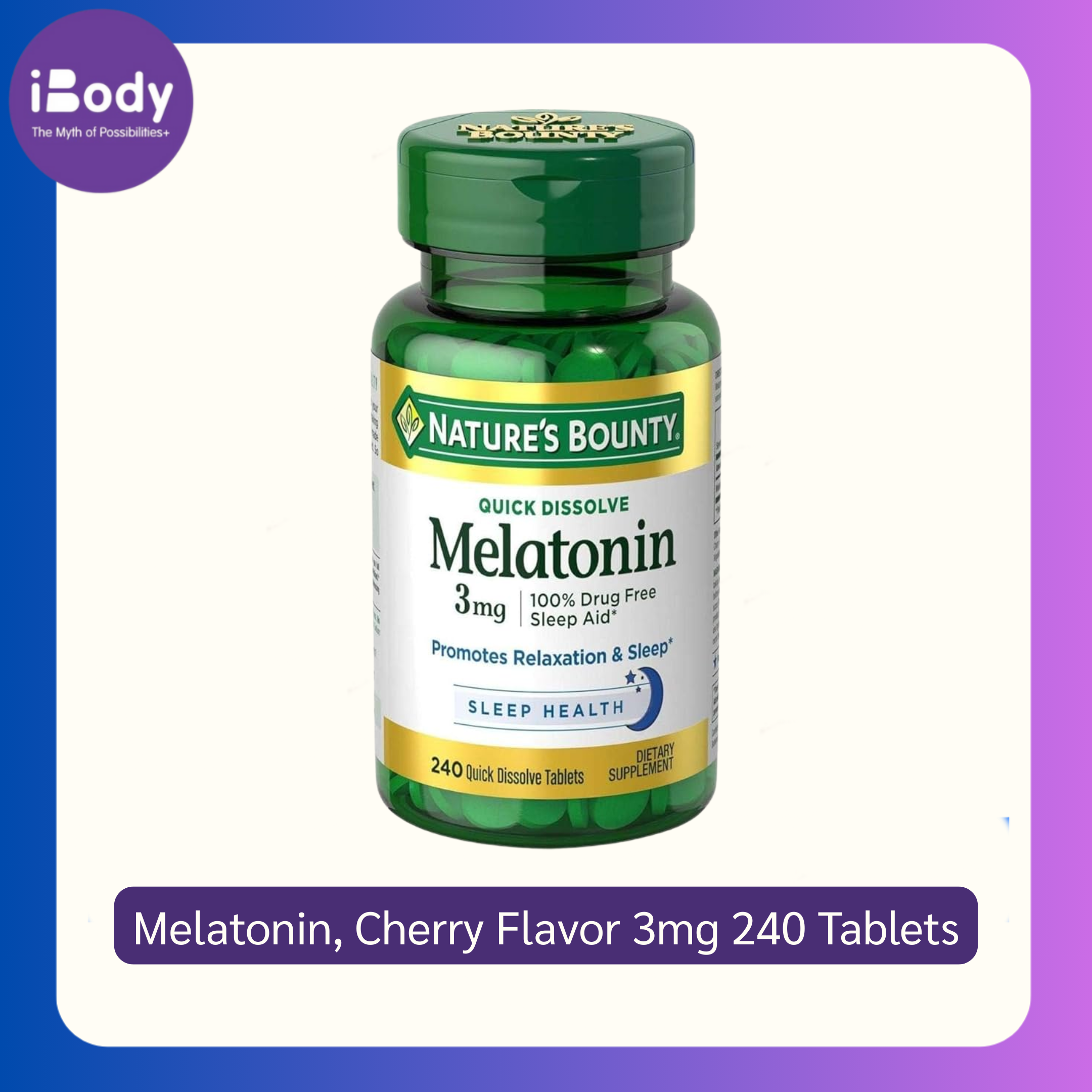Nature's Bounty - Melatonin ,Cherry Flavor 3mg 240 Tablets เมลาโทนิน ช่วยการนอนหลับ