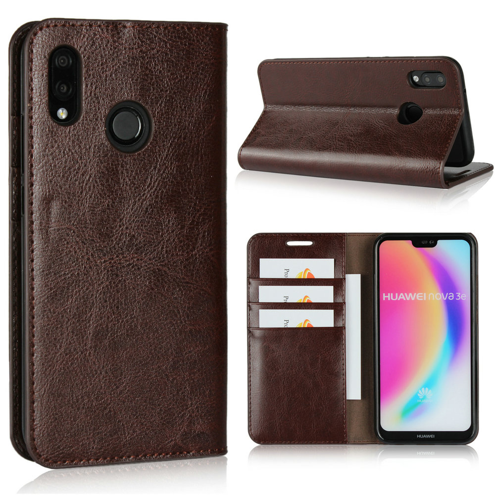 เคส Huawei P20 Lite / Nova 3e #เคสฝาพับกระเป๋าสตางค์หนังแท้ Crazy Horse Genuine Leather Wallet Shell