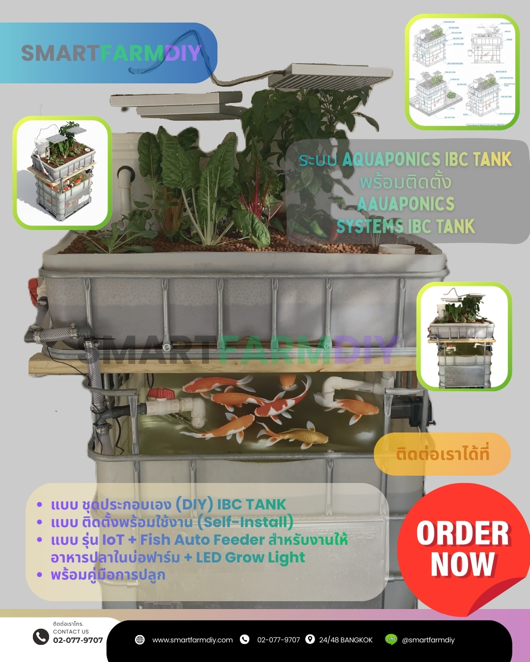 ชุดเลี้ยงระบบ Aquaponics IBC Tank พร้อมติดตั้ง Aauaponics Systems IBC Tank