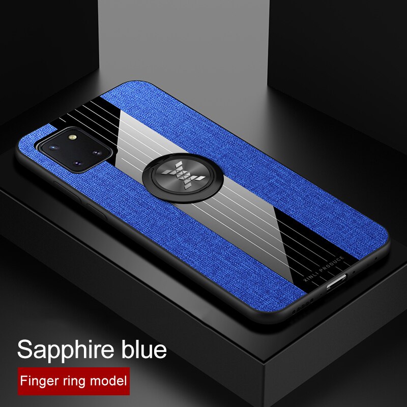 เคส Samsung Galaxy Note 10 Lite #เคสฝาหลังเคลือบผ้าเนื้อมีแหวนสวมนิ้ว TPU ไฮบริด+อะคริลิ + แหวนโลหะ [ในตัวแผ่นโลหะแม่เหล็ก]