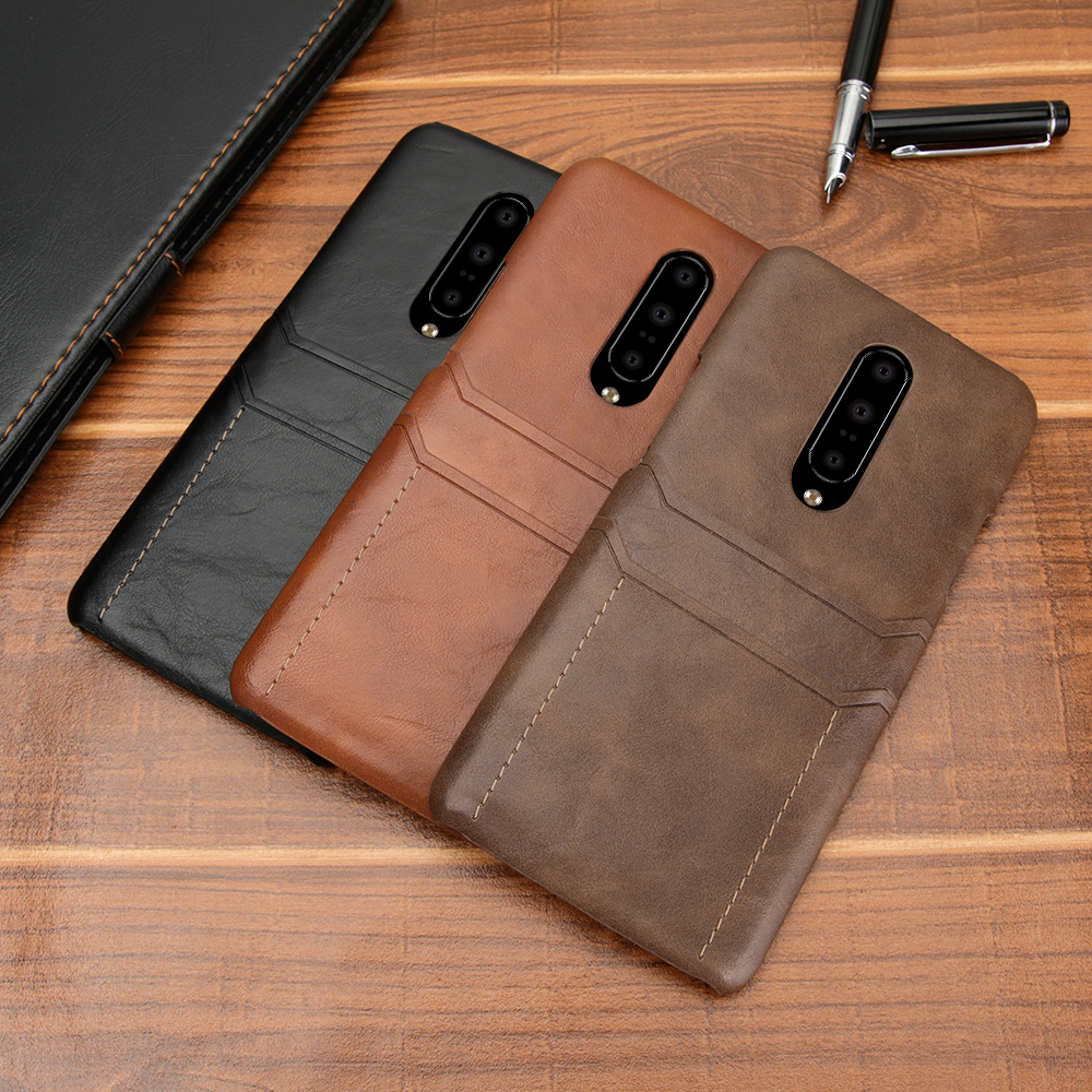 Case OnePlus 7 Pro #เคสฝาหลังพลาสติกเคลือบหนัง PU มีช่องเสียบบัตร Dual Card Slots PU Leather PC