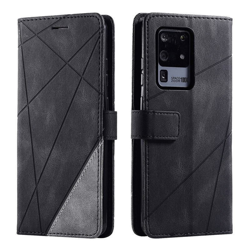 เคส Samsung Galaxy S20 Ultra / S20 Ultra 5G #เคสฝาพับหนัง PU มีช่องเสียบบัตรอื่นๆในตัว Geometric Pattern Leather Card Holder Protective