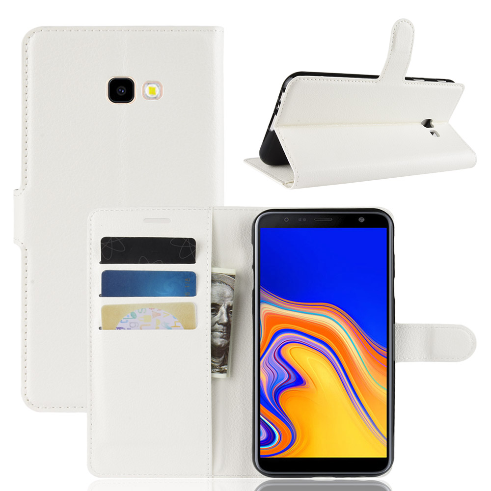 เคส Samsung Galaxy J4+ #เคสฝาพับสไตล์กระเป๋าสตางค์หนัง PU ผิวลิ้นจี่สีสันสวยงาม