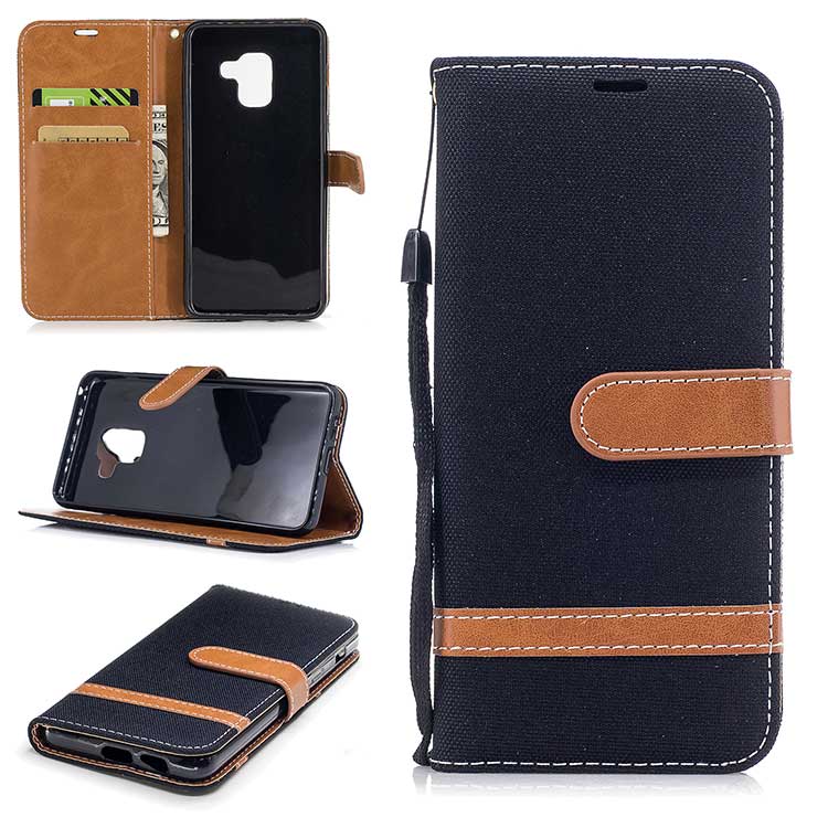 Case Samsung Galaxy A8+ (2018) #เคสฝาพับหนัง PU พร้อมสายคล้องมือ