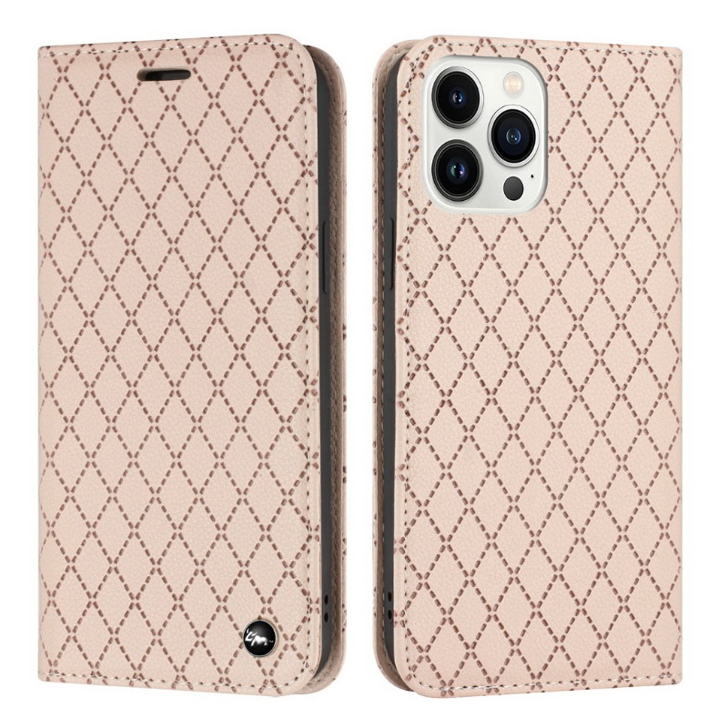 Case iPhone 13 Pro Max #เคสฝาพับหนัง Pu นิ่ม ฝาพับแม่เหล็ก ลายสี่เหลี่ยมข้าวหลามตัด พร้อมช่องใส่บัตร