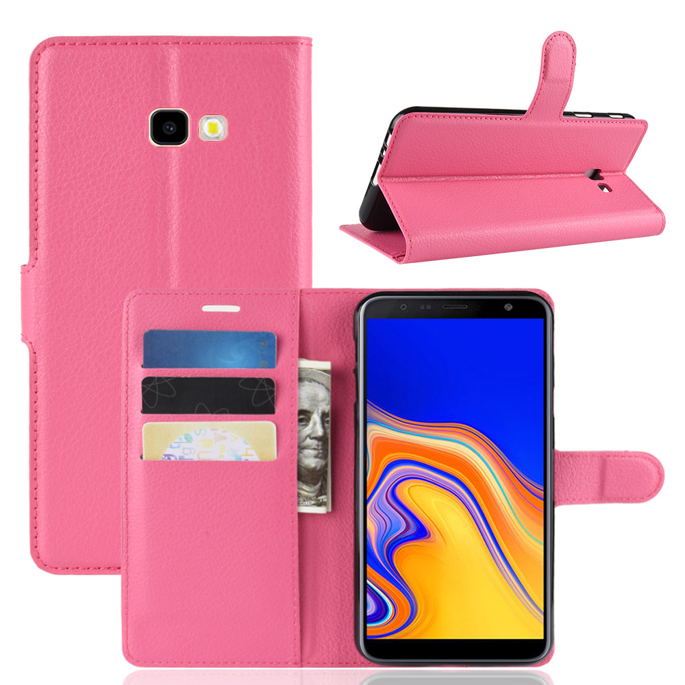 เคส Samsung Galaxy J4+ #เคสฝาพับสไตล์กระเป๋าสตางค์หนัง PU ผิวลิ้นจี่สีสันสวยงาม