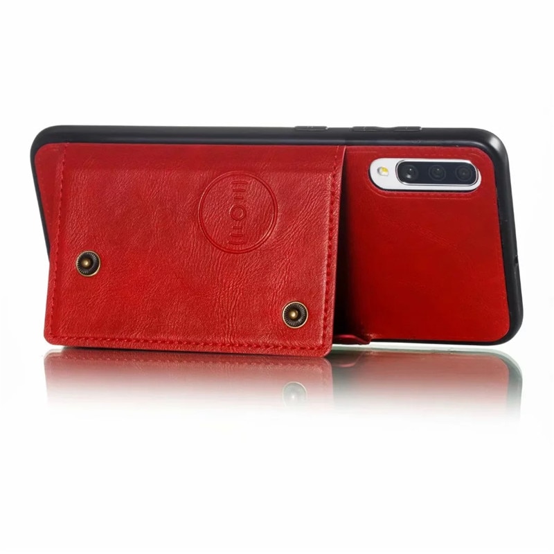 Case Samsung Galaxy A70 #เคสฝาหลัง TPU เคลือบหนัง PU มีที่เก็บบัตร PU Leather Coated TPU Card Holder Magnetic Kickstand