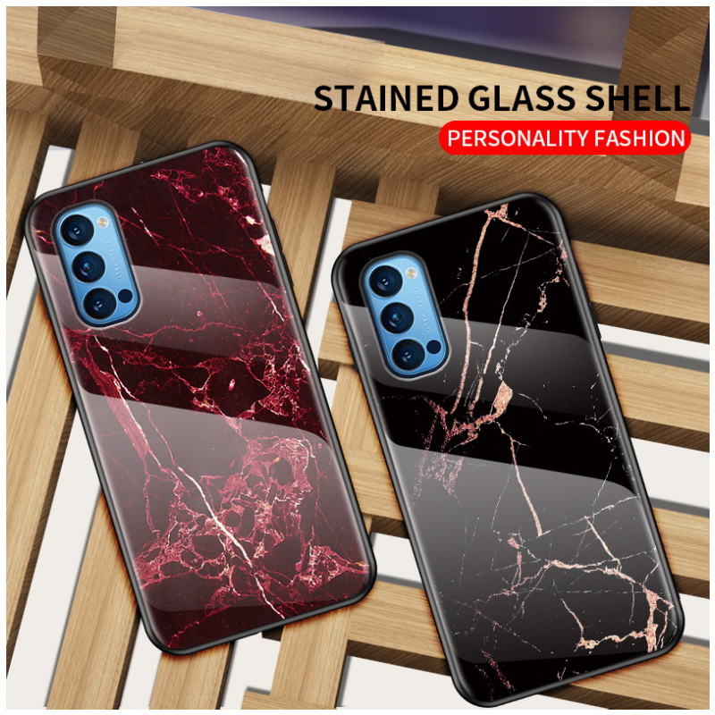 Case OPPO Reno 4 4G #เคสฝาหลัง Gradient Color ลายหินอ่อน Glass + PC + TPU Hybrid Case