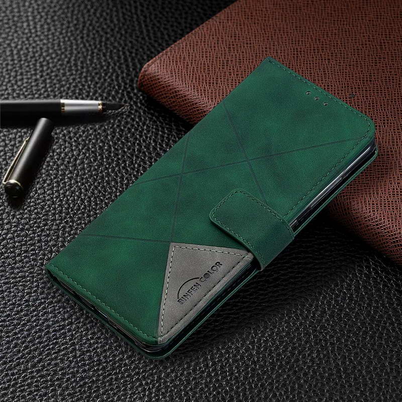 เคส Samsung Galaxy A51 #เคสฝาพับหนัง PU มีช่องเสียบ ID บัตรอื่นๆในตัว Geometric Pattern Leather Card Holder Protective