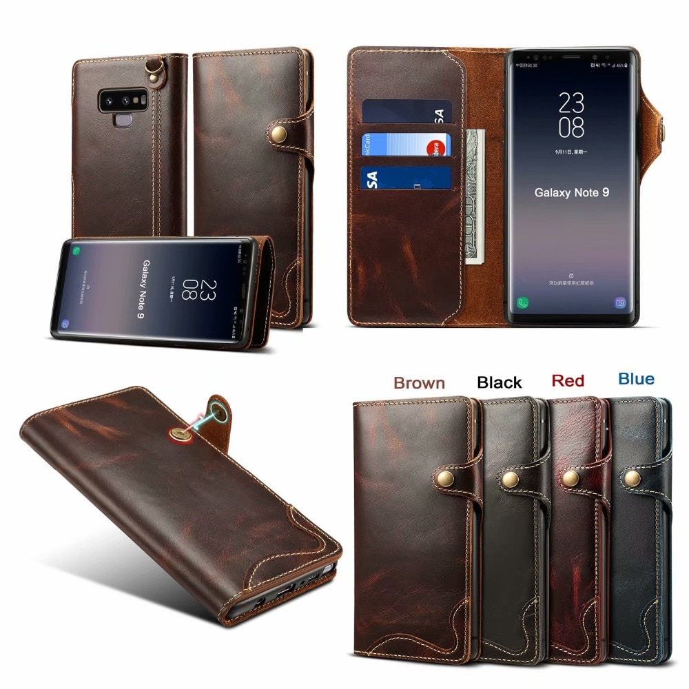 Case Samsung Galaxy Note 9 #เคสฝาพับหนังแท้พร้อมสายคล้อง Genuine Wallet Leather Phone Cover with Lanyard