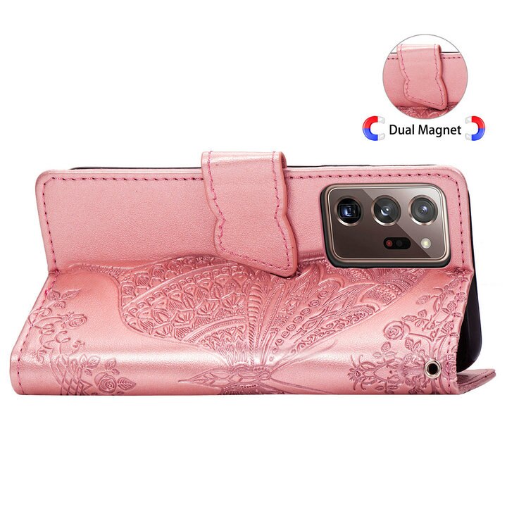 เคส Samsung Galaxy Note 20 Ultra / Note 20 Ultra 5G #เคสฝาพับ Imprint ลายผีเสื้อดอกไม้