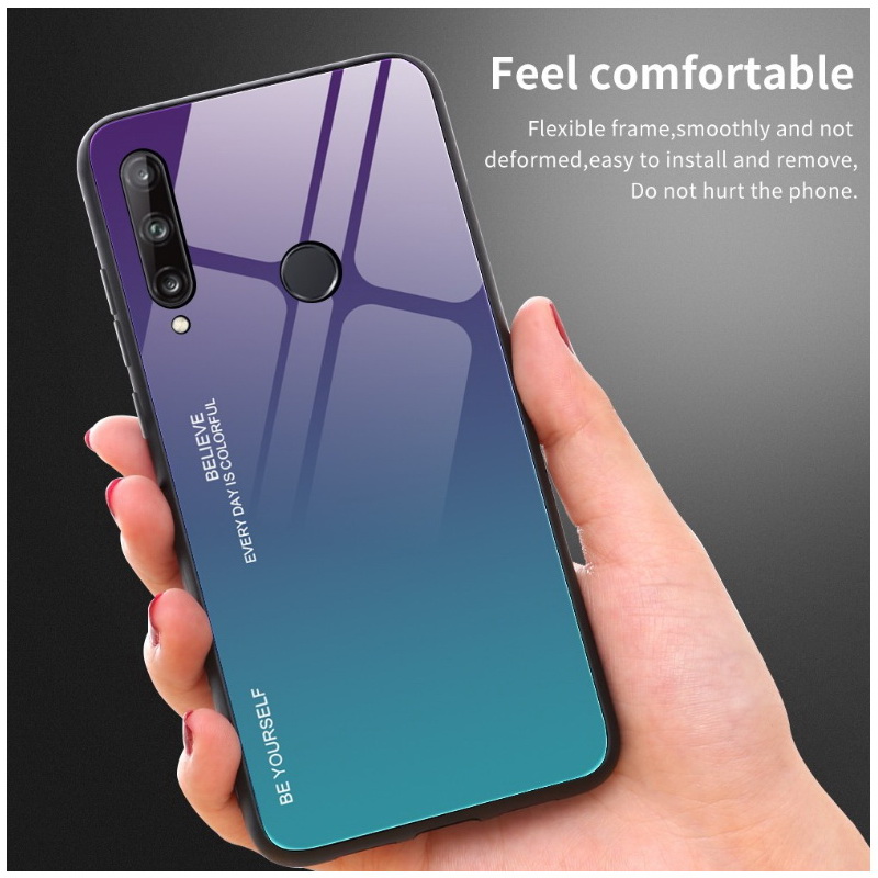 Case Huawei Y7p #เคสฝาหลัง Gradient Color Glass + PC + TPU Hybrid Case