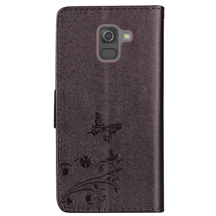 เคส Samsung Galaxy A8 (2018) #เคสฝาพับหนัง PU พิมพ์ลายดอกไม้ผีเสื้อประดับ Rhinestone