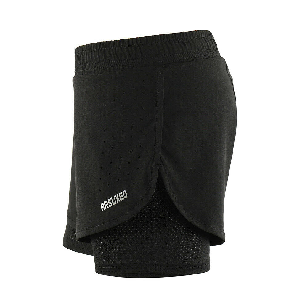 กางเกงวิ่ง ขาสั้นผู้หญิง 2-in-1 มีซับใน มีซิปกระเป๋าหลัง ARSUXEO (G7)