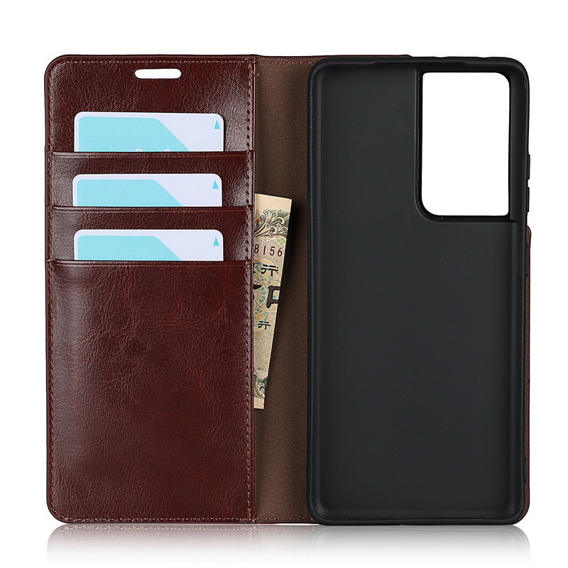 Case Samsung Galaxy S21 Ultra 5G #เคสฝาพับหนังแท้แบบกระเป๋าสตางค์คุณภาพดี Crazy Horse Genuine Leather Cover