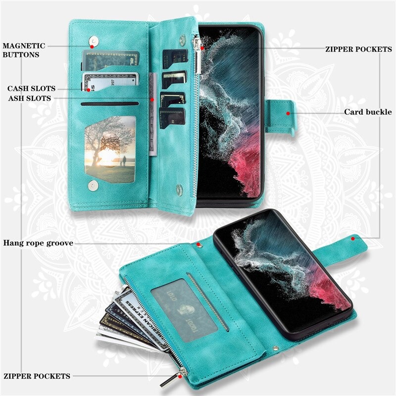 เคส Samsung Galaxy A13 5G #เคสฝาพับหนัง PU ลายดอกไม้มีช่องซิป Zipper Wallet Luxury Phone Bag Case