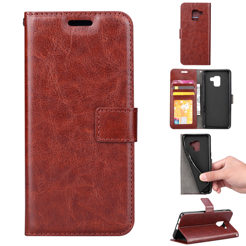 เคส Samsung Galaxy A8 plus (2018) #เคสฝาพับหนัง PU ผิวหนังม้าสไตล์กระเป๋าสตางค์ BTRCASE Crazy Horse
