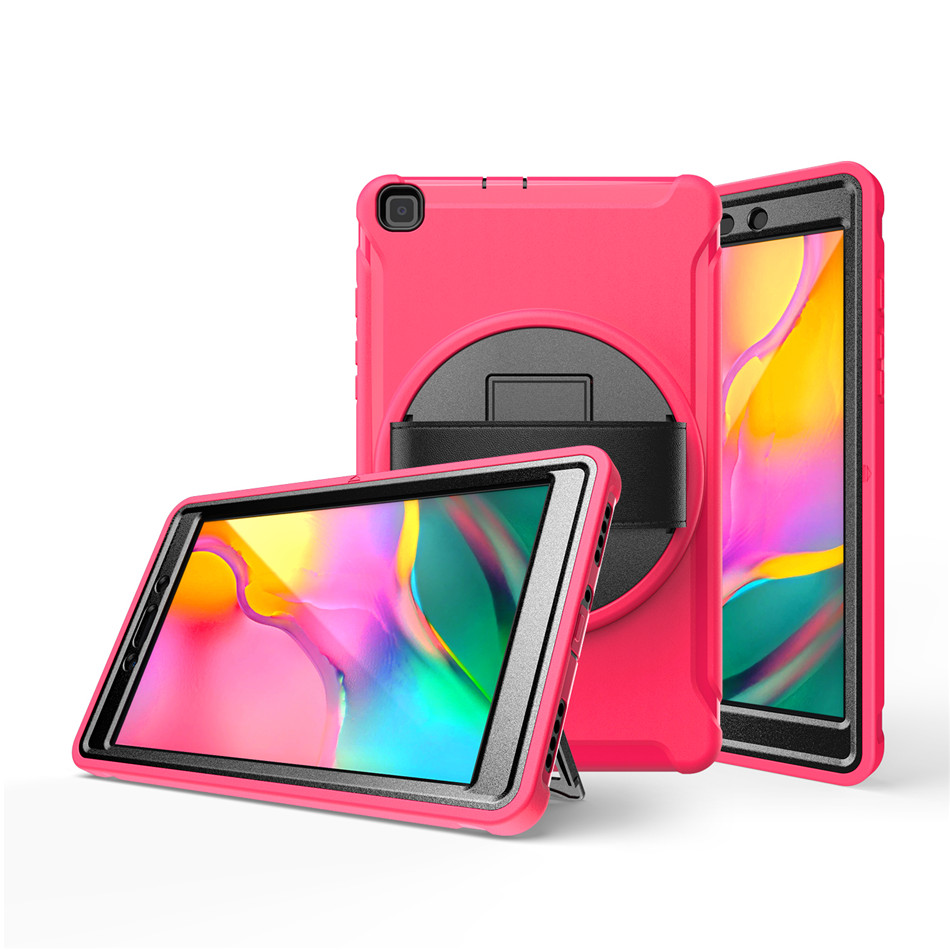 เคส Samsung Galaxy Tab A 8.0 (2019) SM-T290 SM-T295 SM-T297 #เคสฝาหลังพลาสติกมีขาตั้งหมุนได้ 360° Swivel Kickstand PC + TPU Tablet Combo Shell with Hand Strap มีสายรัดมือ