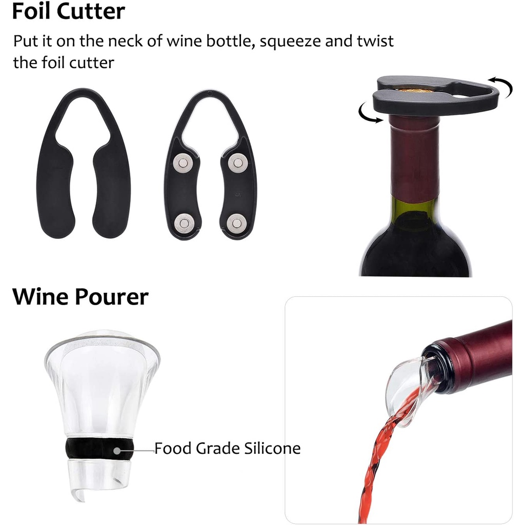 Premium Wine Accessories Set 6 Pieces ชุดเปิดขวดไวน์ อุปกรณ์เปิดขวดไวน์ Wine Opener Set, Stoppers, Pourer, Foil Cutter