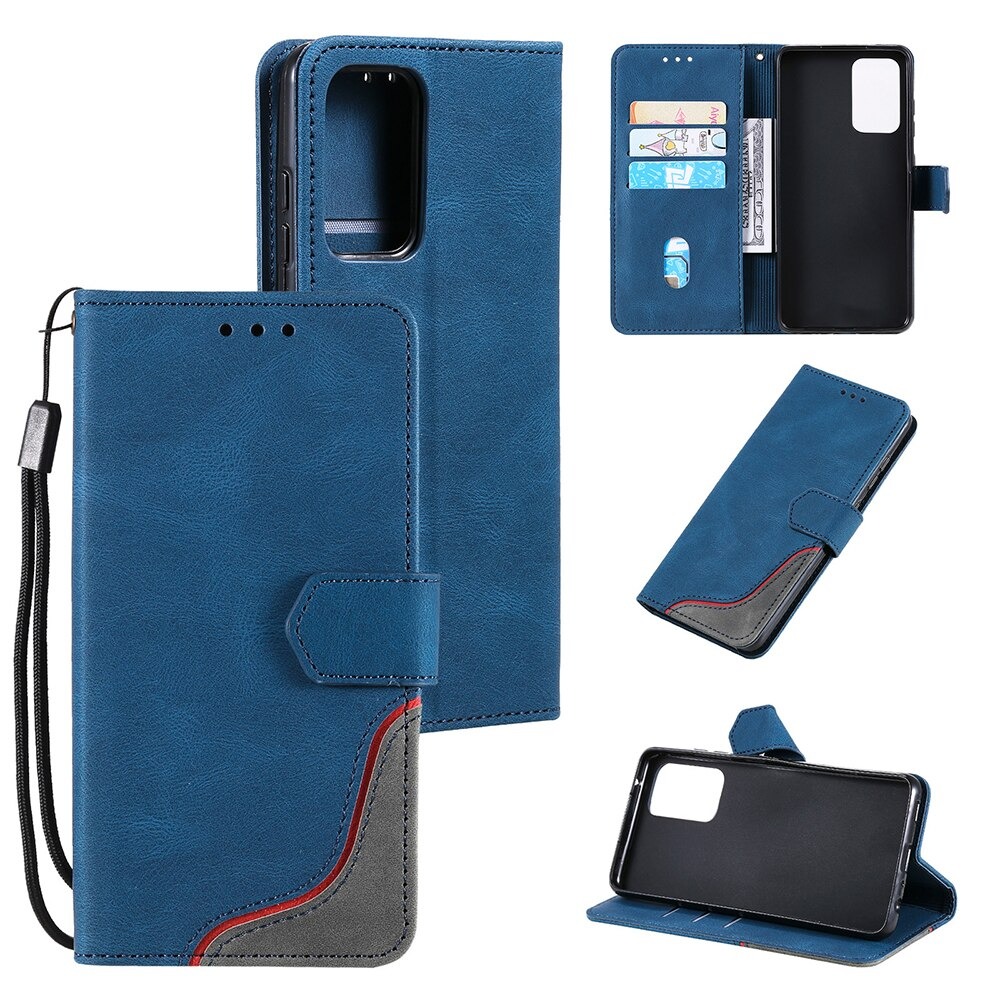 เคส Samsung Galaxy A71#เคสฝาพับหนัง PU มีช่องเสียบบัตร Tri-color Splicing Skin-touch Feeling Protector PU Leather
