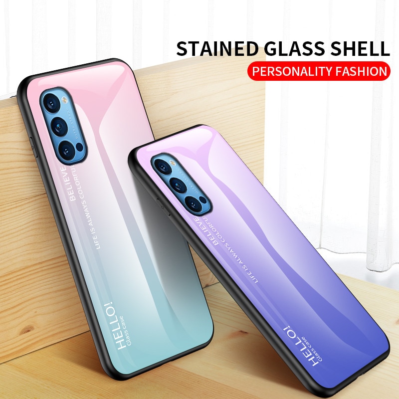 เคส OPPO Reno 4 Pro 5G #เคสฝาหลัง Gradient Color Glass + PC + TPU Hybrid Case