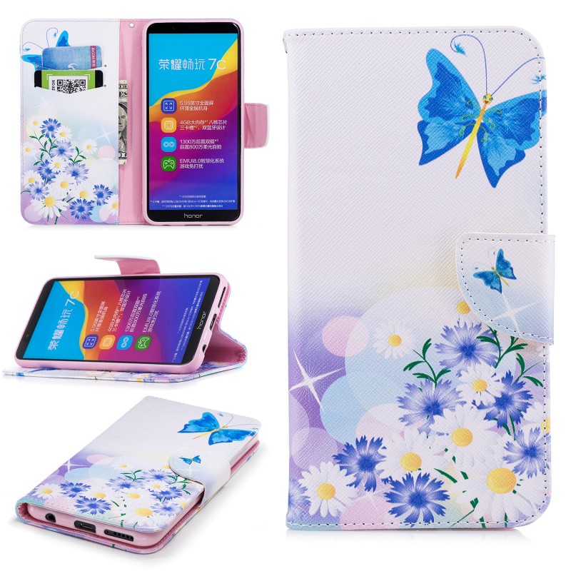 เคส Huawei Honor 7C/Enjoy 8/Y7 Prime (2018) #เคสฝาพับกระเป๋าสตางค์หนัง PU พิมพ์ลายสวยๆ Pattern Printing Leather Wallet