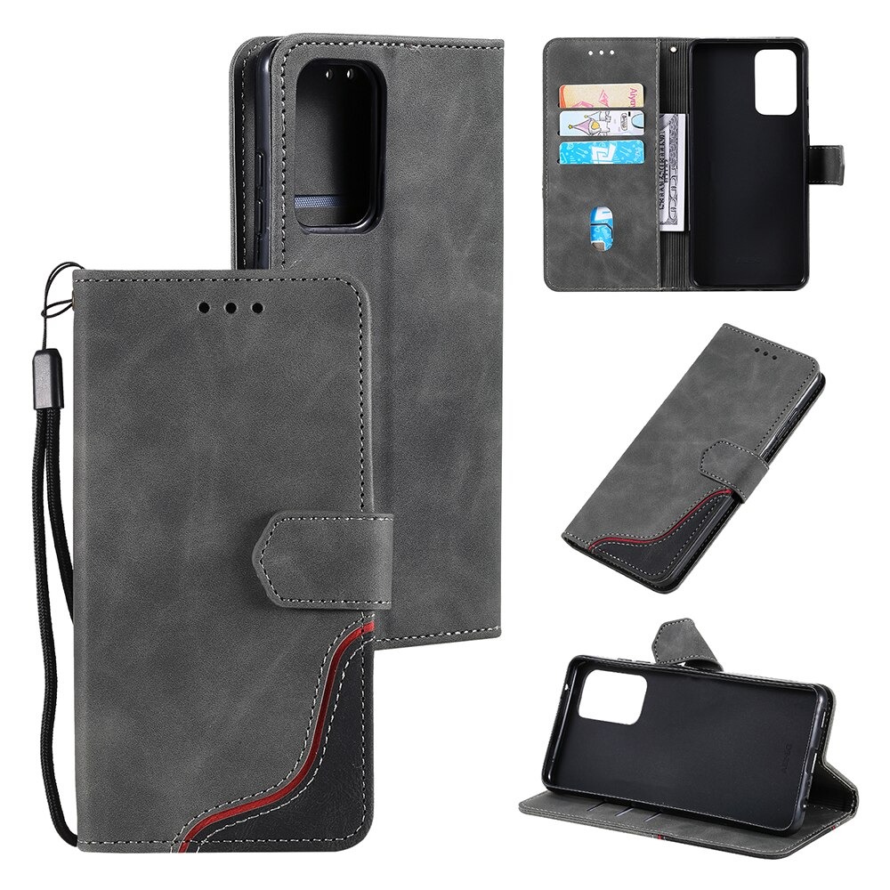 เคส Samsung Galaxy A51#เคสฝาพับหนัง PU มีช่องเสียบบัตร Tri-color Splicing Skin-touch Feeling Protector PU Leather