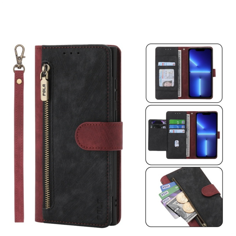 เคส OPPO Reno 6Z 5G #เคสฝาพับหนัง PU 2 สี มีช่องใส่บัตร ช่องซิป ปิดแม่เหล็ก Zipper Pocket Stand Flip Cover with Strap