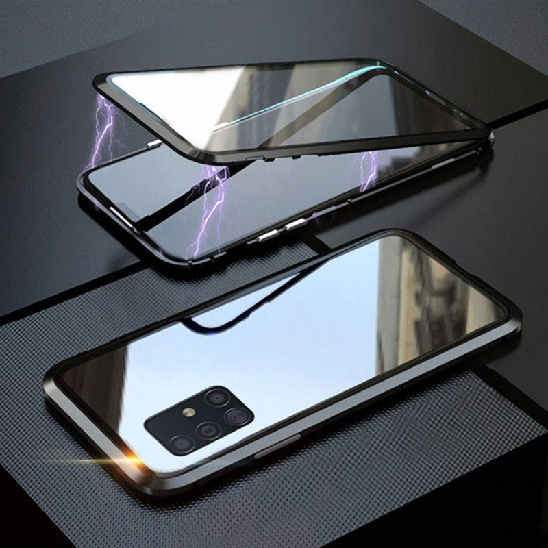Case Samsung Galaxy Note 10 Lite #เคสฝาครอบกระจกขอบโลหะดูดซับแม่เหล็ก Fully Protection Magnetic Adsorption Glass Metal Phone Protective