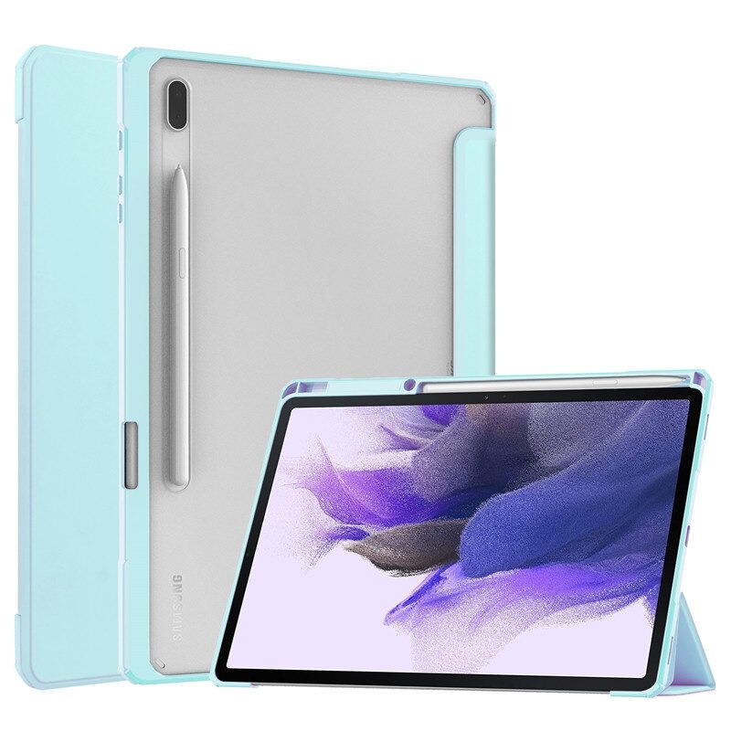 เคส Samsung Galaxy Tab S7 FE 12.4"(T730,T736) #เคสฝาพับปกหนัง PU แบบ 3 พับด้านหลังใส พับตั้งได้มีช่องใส่ปากกา Leather Tri-fold Stand Shell Cover with Auto Sleep