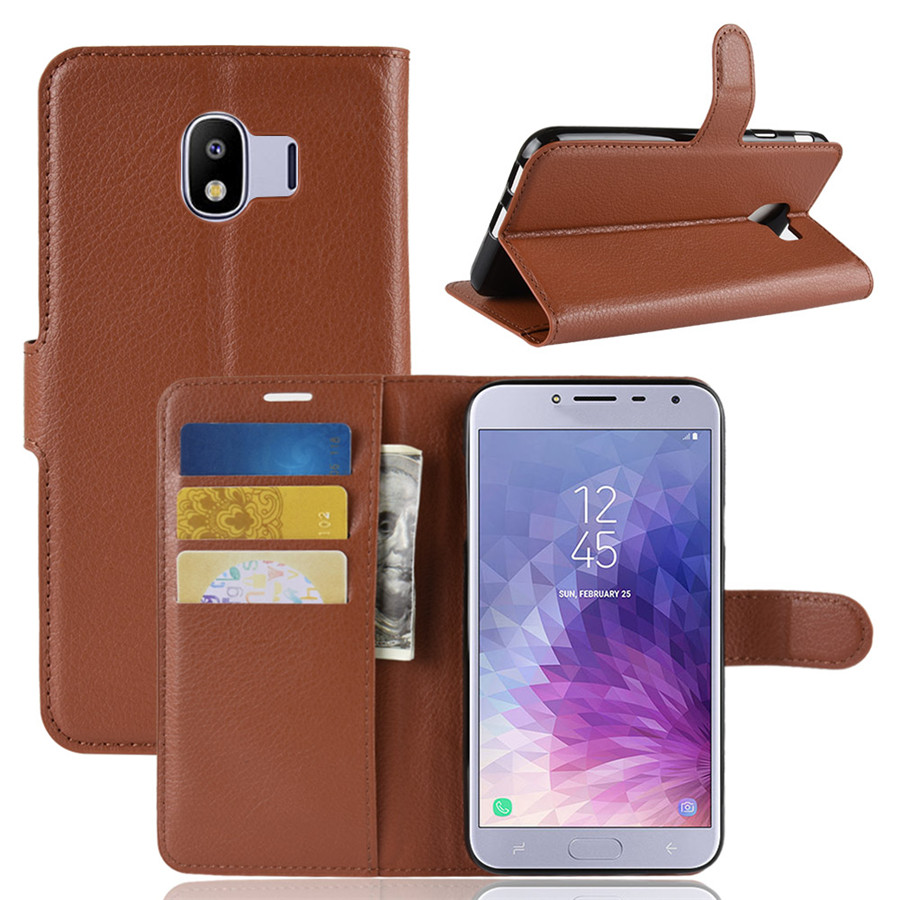 เคส Samsung Galaxy J4 (2018) #เคสฝาพับสไตล์กระเป๋าสตางค์หนัง PU ผิวลิ้นจี่สีสันสวยงาม