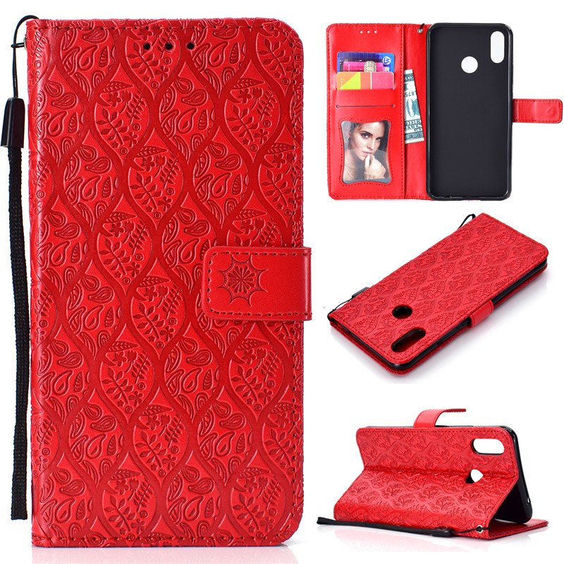 Case Y7 Pro (2019) #เคสฝาพับหนัง PU Imprint Leaf Leather