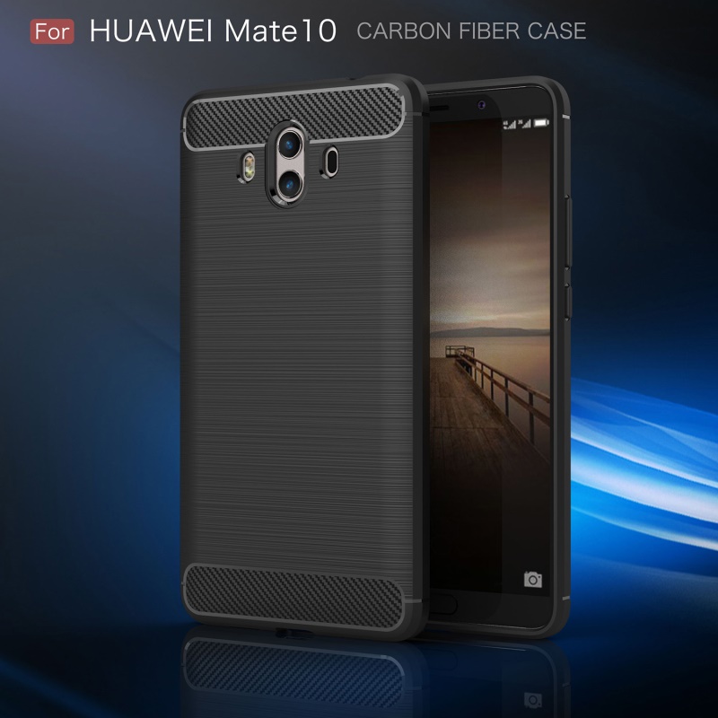 Case Huawei Mate 10 #เคสฝาหลังTPUนิ่ม ผิวแบบโลหะขัดตกแต่งคาร์บอนไฟเบอร์สวยงามทันสมัย