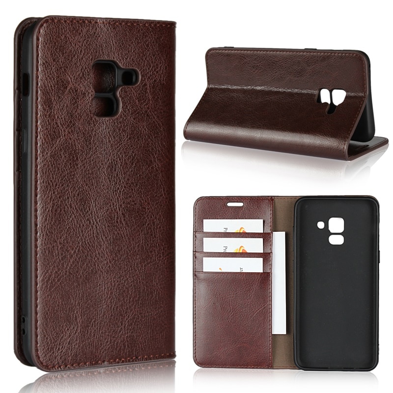 Case Samsung Galaxy A8 (2018) #เคสฝาพับหนังแท้แบบกระเป๋าสตางค์คุณภาพดี Crazy Horse Genuine Leather Cover