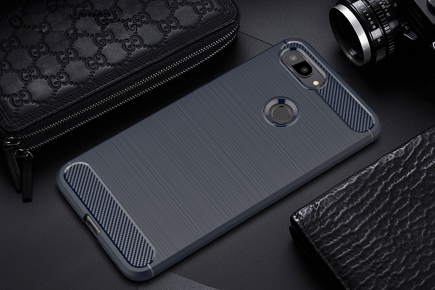 เคส Xiaomi Mi 8 Lite #เคสฝาหลัง TPU นิ่มคาร์บอนไฟเบอร์ผิวแบบขัดแปรง