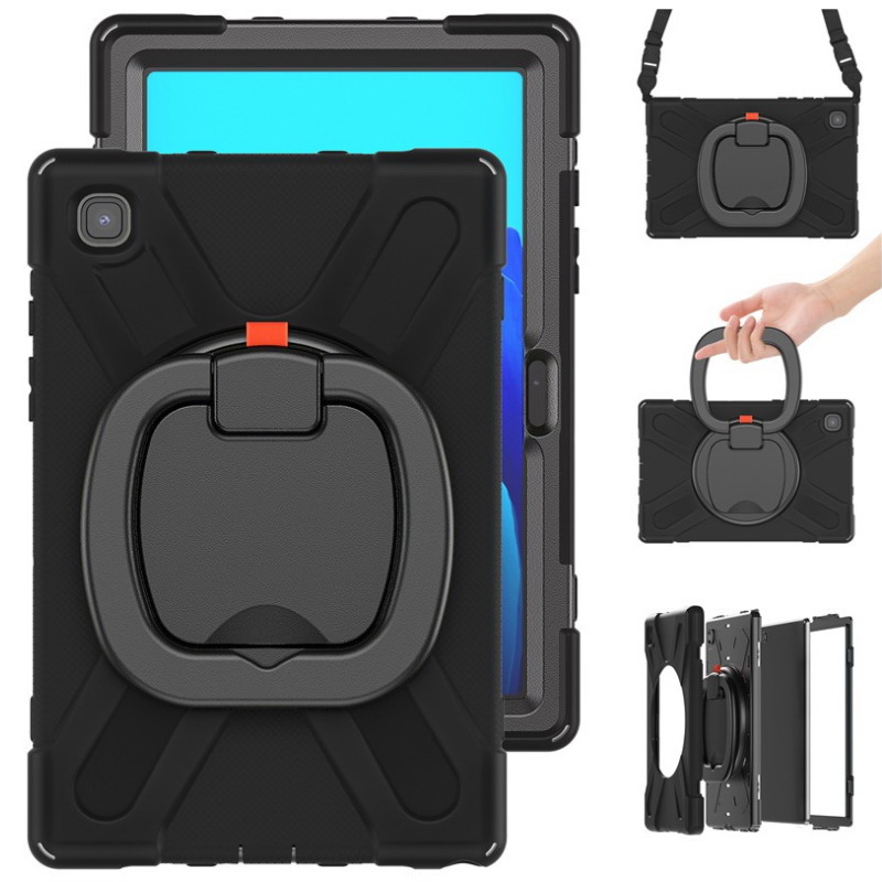 เคส Samsung Galaxy Tab A7 10.4" 2020 (T500,T505,T507) #เคสฝาหลังกันกระแทก 360 Degree Swivel Kickstand Design PC + Silicone Hybrid Tablet Case with Shoulder Strap มีสายคล้องไหล่