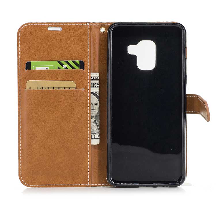 Case Samsung Galaxy A8+ (2018) #เคสฝาพับหนัง PU พร้อมสายคล้องมือ