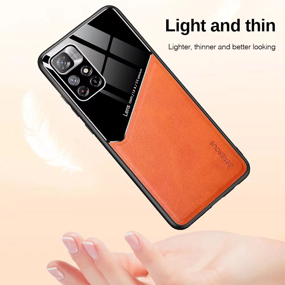เคส Redmi Note 11 / Redmi Note 11S#เคสฝาหลังไฮบริด PU +TPU + glass สีทูโทน Shockproof Leather Mirror Glass Silicone Phone Back Cover