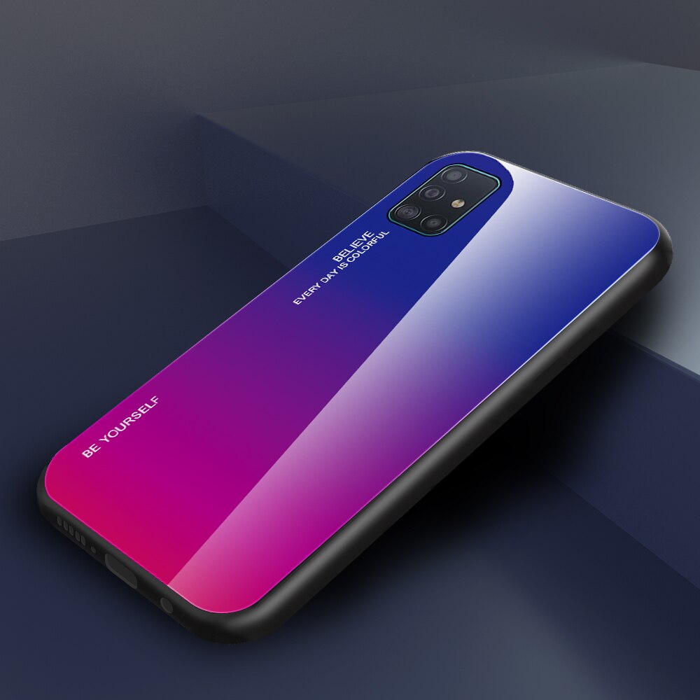 Case Samsung Galaxy S10 lite #เคสฝาหลัง Gradient Color Glass + PC + TPU Hybrid Case
