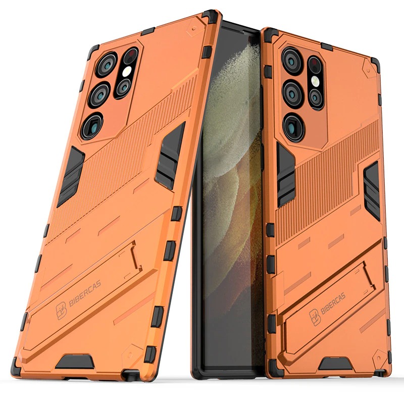 เคส Samsung Galaxy S23 Ultra 5G #เคสฝาหลังพลาสติก ไฮบริด TPU + Kickstand