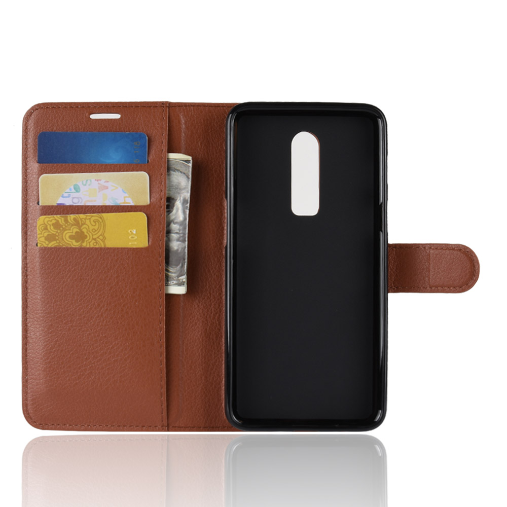 เคส OnePlus 6 #เคสฝาพับสไตล์กระเป๋าสตางค์หนัง PU ผิวลิ้นจี่