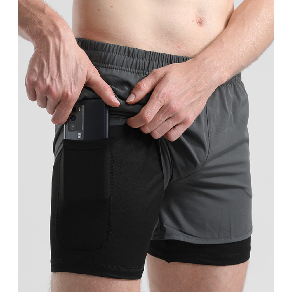 กางเกงวิ่ง 2-in-1 man,woman (ทรงสั้น) สำหรับวิ่งมาราธอน ออกกำลังกาย (F46)