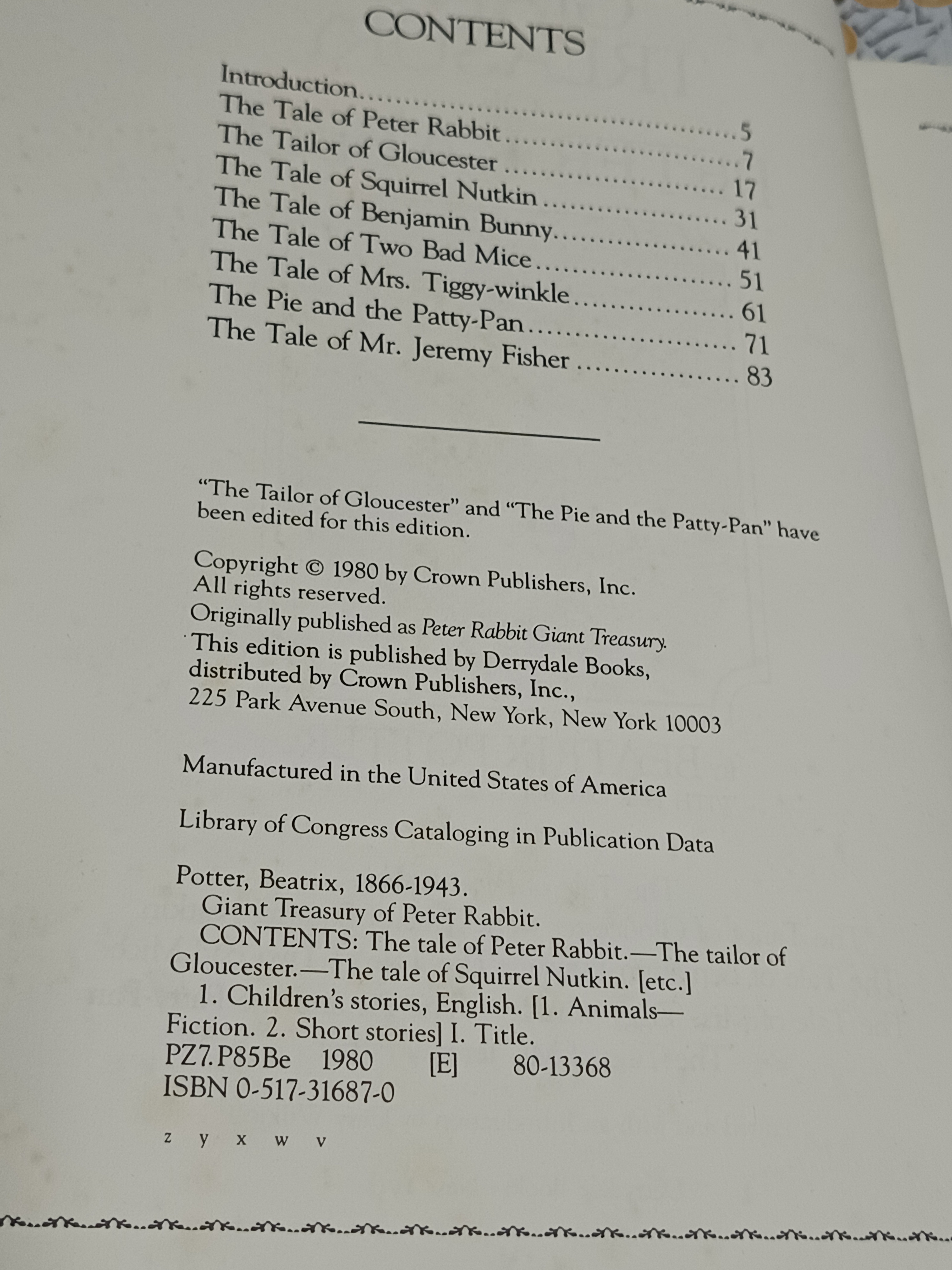 Giant Treasury of Peter Rabbit by Beatrix Potter New York: Derrydale Books, 1980. Early Edition.