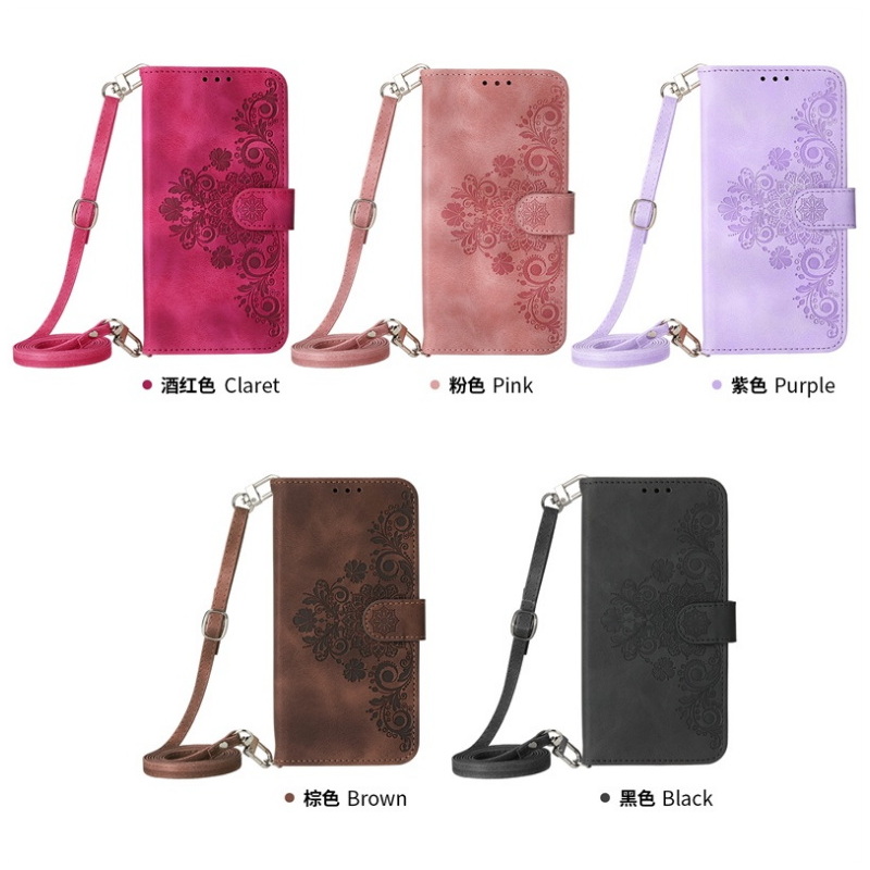 เคส Samsung Galaxy A23 4G#เคสฝาพับหนัง PU ลายดอกไม้แบบกระเป๋าสตางค์มีสายคล้อง สายสะพาย สไตล์เรโทร